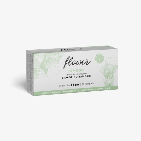 Flower Cotton Tampons από Βιολογικό Βαμβάκι for Heavy Flow 16pcs