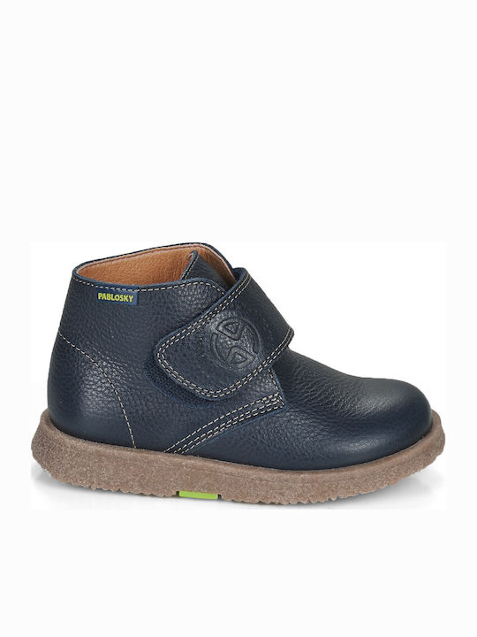 Anatomisch Lederne Kinderstiefeletten mit Klettverschluss Marineblau