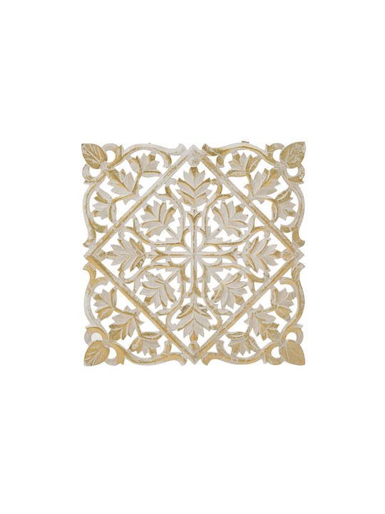 Inart Decorative Wall Decor made of Wooden Gold/White 40x40cm 1pcs