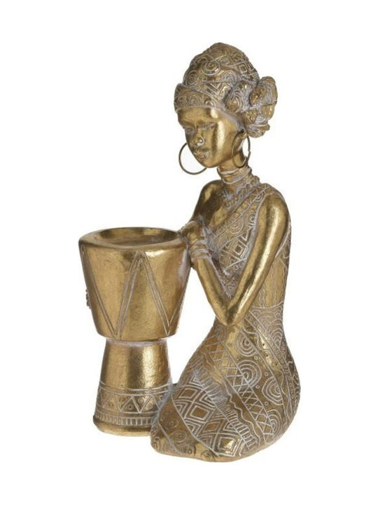 Inart Candle Holder Porcelain Gold 15x12x28cm 1pcs