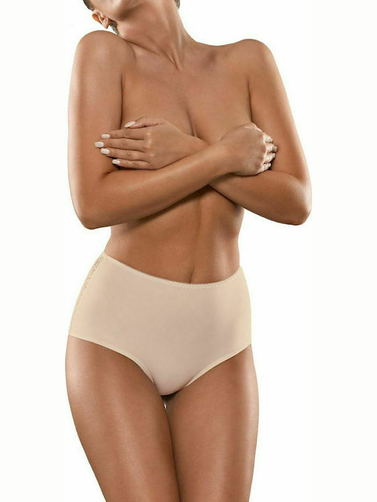 Babell 143 Baumwolle Hochtailliert Damen Slip mit Spitze Beige 155882