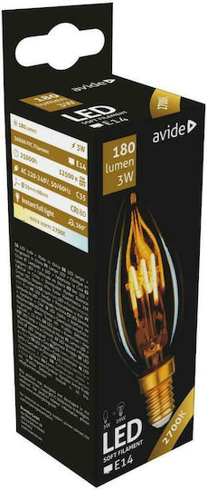 Avide ABLSFC14EW-3W Λάμπα LED 3W 98mm για Ντουί E14 και Σχήμα C35 Θερμό Λευκό 180lm