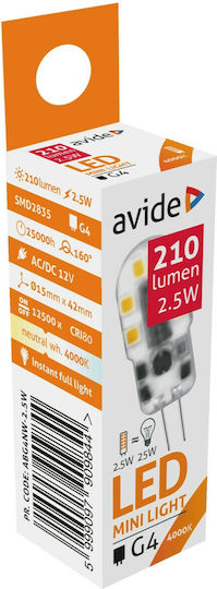 Avide LED Bulb 2.5W for Socket G4 Natural White 210lm
