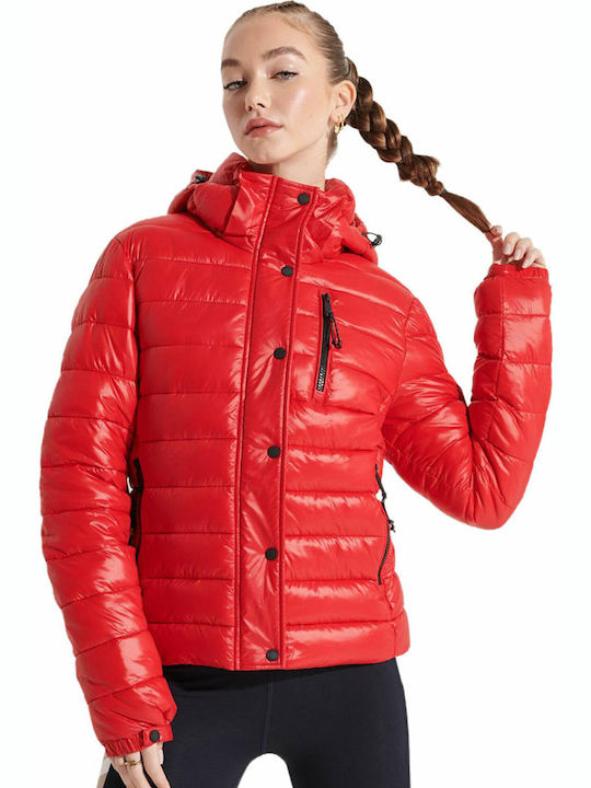 Fuji Κοντό Γυναικείο Puffer Μπουφάν για Χειμώνα Rouge Red