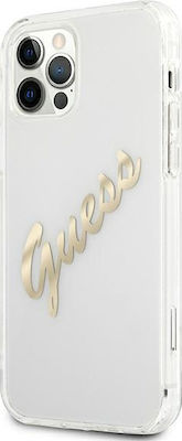 Guess Vintage Script Gold Plastic Back Cover Transparent (iPhone 12 Pro Max)