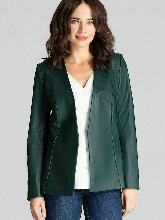 Lenitif L073 Women's Leather Blazer Green