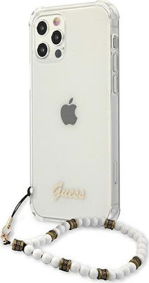 Guess White Pearl Plastic Back Cover Transparent (iPhone 12 / 12 Pro)