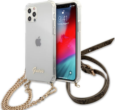 Guess 4G Gold Chain Plastic Back Cover with Strap Transparent (iPhone 12 / 12 Pro)
