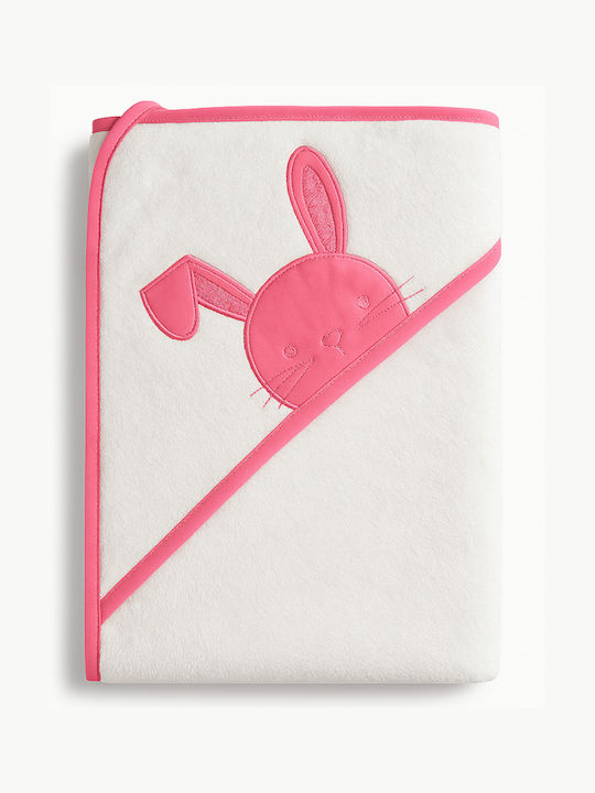 Beboulino Βρεφική Κάπα-Μπουρνούζι με Κουκούλα Rabbit Ροζ 75x75εκ.