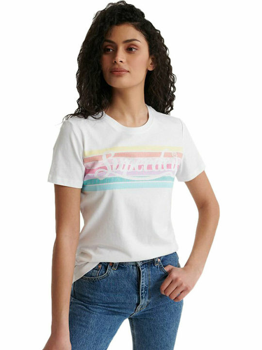 Superdry Rainbow Summer Women's Blouse Short Sleeve Optic White