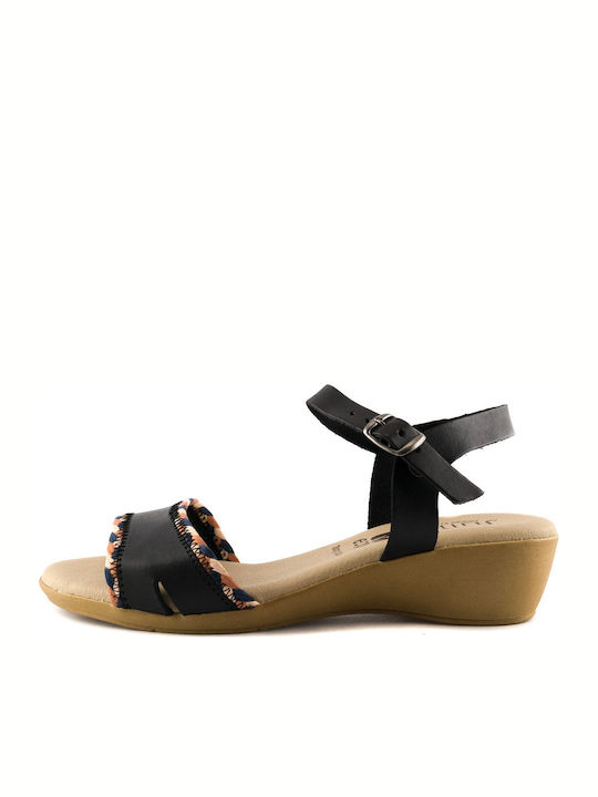 3014 Women's Leather Ankle Strap Platforms Black