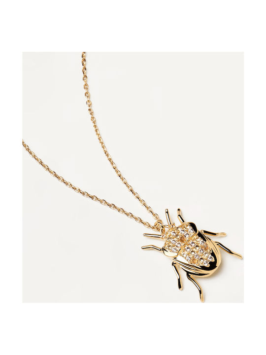 P D Paola Luck Beetle Amulet Necklace from Gold Plated Silver with Zircon