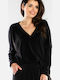 Awama Women's Blouse Long Sleeve with V Neckline Black