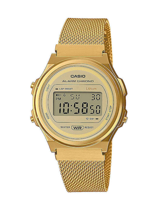 Casio Vintage Round Digital Damen Uhr Chronograph mit Gold Metallarmband