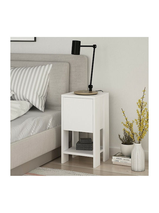 Ema Wooden Bedside Table Λευκό 30x30x55cm