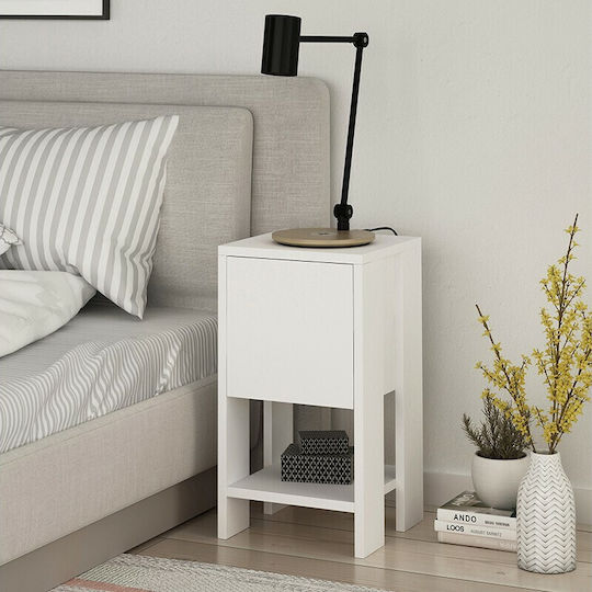 Ema Wooden Bedside Table Λευκό 30x30x55cm