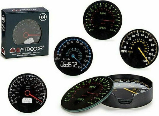 BigBuy Speedometer Заоблено Сувенир Металик Със стойка Черен 4бр BigBuy Speedometer Заоблено Сувенир Металик Със стойка Черен 4бр