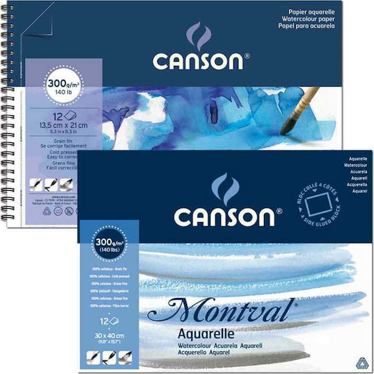 Canson Watercolour Pad Montval 300gr A4 21x29.7cm 12 Sheets (Μiscellaneous Designs)