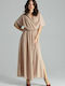 Lenitif L055 Maxi Evening Dress Wrap Beige