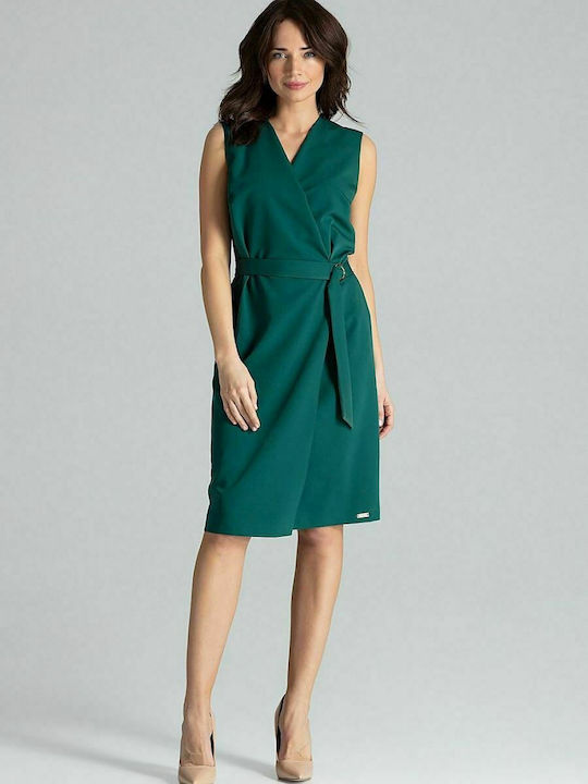 Lenitif L037 Midi Dress Sleeveless Wrap Green