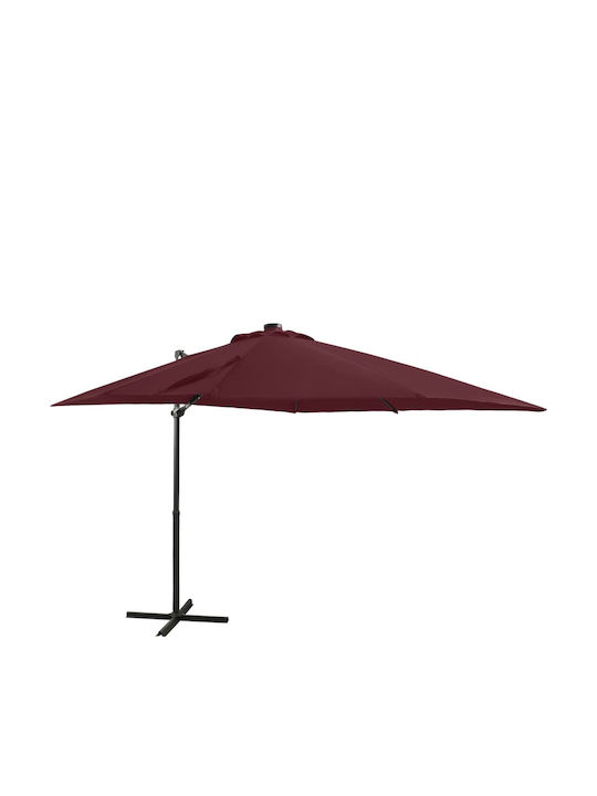 Umbrella Hanging Square Aluminum Bordeaux with Base & LED Lighting 2.5x2.5m