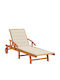 Deckchair Wooden with Cushion & Wheels Cream 200x67x30cm.