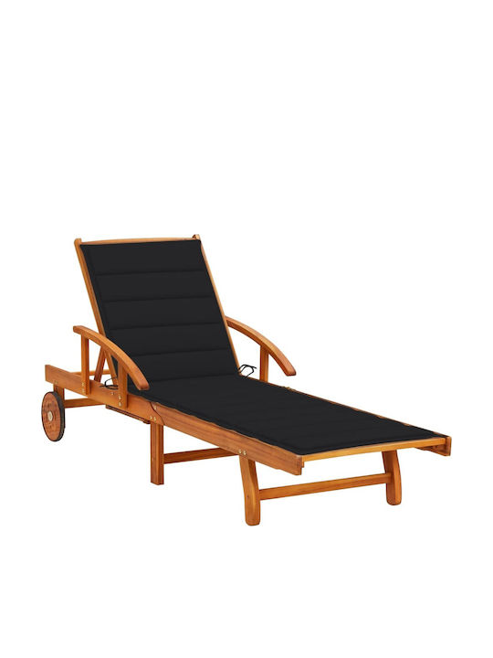 Deckchair Wooden with Cushion & Wheels Black 20...