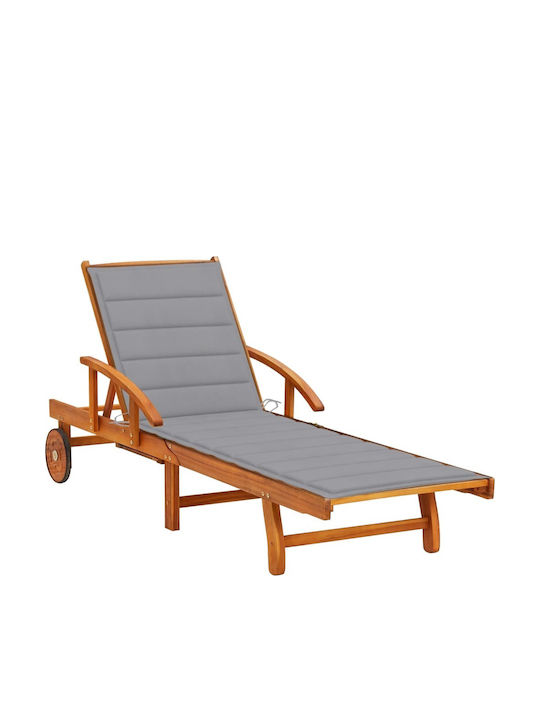 Deckchair Wooden with Cushion & Wheels Grey 200...