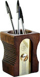 Wooden Pencil Holder Pencilpot 3 in Brown Color 12x8.5x8.5cm