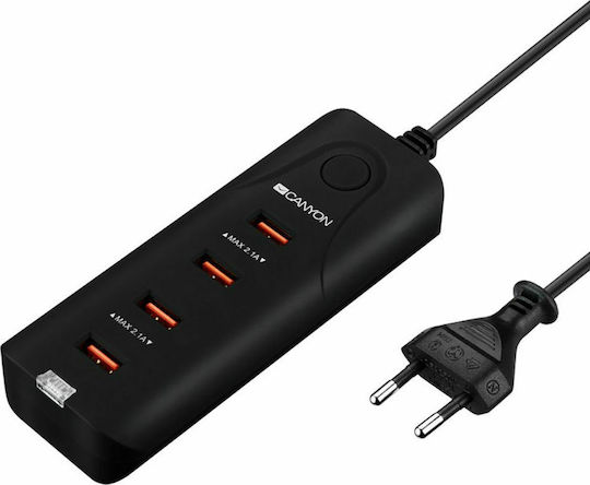 Canyon Charging Stand with 4 USB-A Ports in Black color (CNE-CHA09B-UK)