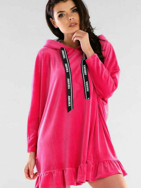 Awama Mini Dress with Hood Fuchsia