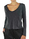 American Vintage SON02BG Women's Blouse Cotton Long Sleeve with V Neckline Black SON02BGBG