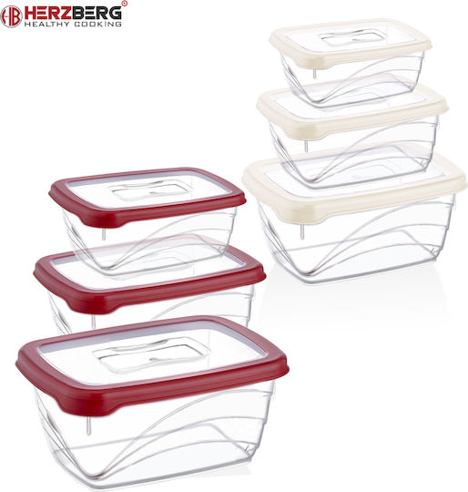 Herzberg Set Of Red Plastic Lunch Boxes 3 Pieces