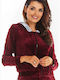 Awama Women's Hooded Velvet Cardigan Burgundy