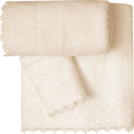 Viopros Νο 4 Bridal Towel Set 3pcs with Lace Ecru