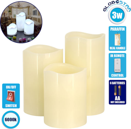GloboStar Dekorative Lampe Wachs-Politur Weiß 3Stück