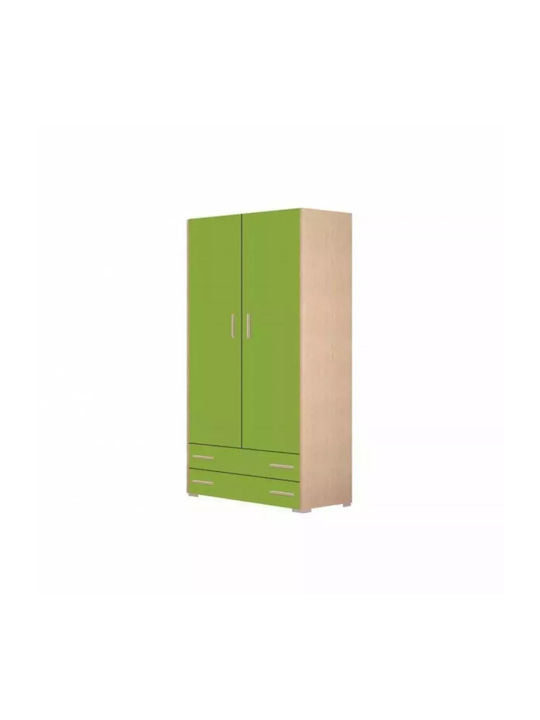 Kids Wardrobe Two Door with 2 Drawers Oak Green 85x50x180cm
