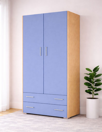 Number 1 Two Door Wardrobe with 2 Drawers Oak-Blue 85x50x180cm