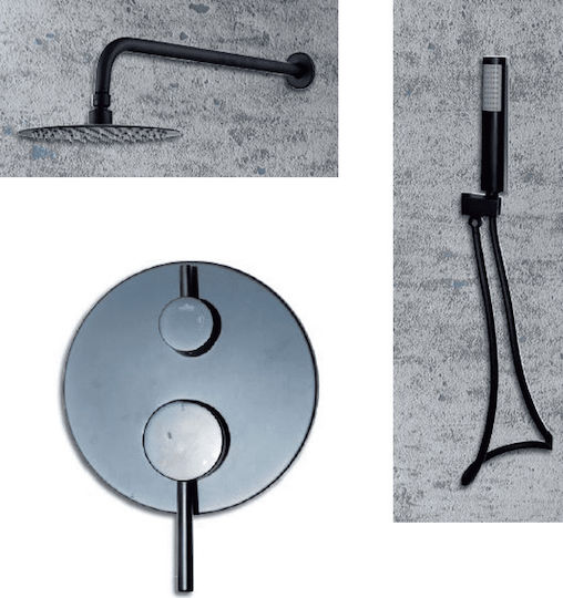 Ravelli Round Set Mixer, Telefon & Cap Duș Îngropată pentru Duș 2 ieșiri Black Matt Ravelli Round Set Mixer, Telefon & Cap Duș Îngropată pentru Duș 2 ieșiri Black Matt
