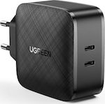 Ugreen Φορτιστής Χωρίς Καλώδιο με 2 Θύρες USB-C 66W Quick Charge 3.0 / Quick Charge 2.0 / Power Delivery Μαύρος (CD216)