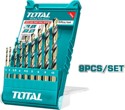 Total Set of 9 Drills HSS with Cylindrical Shank for Metal