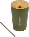 Boobam Cup Lite Ποτήρι Νερού από Bamboo σε Πράσινο Χρώμα με Καλαμάκι 350ml