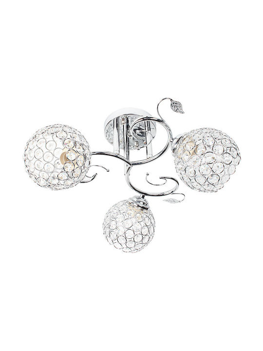 Keskor Modern Ceiling Mount Light with Socket E27 with Crystals in Silver color 44pcs