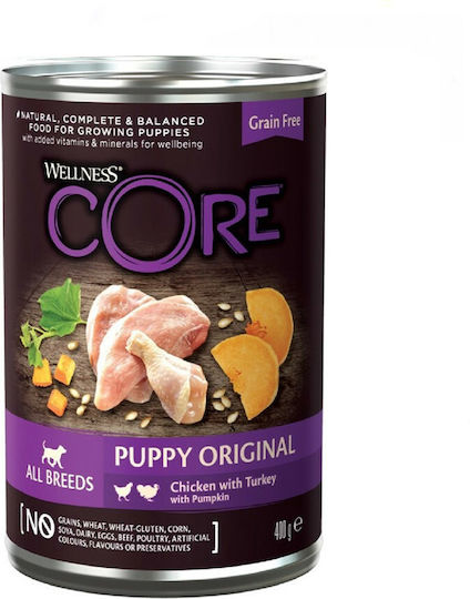 Wellness Core Duo Protein Wet Food for Puppies in Cans with Turkey and Chicken Grain-Free 400gr