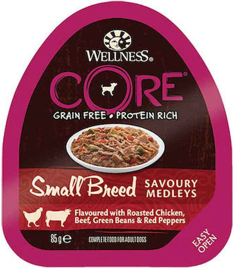 Wellness Core Savoury Medleys Υγρή Τροφή Σκύλων σε Ταψάκι με Βοδινό, Κοτόπουλο και Λαχανικά χωρίς Σιτηρά 85gr