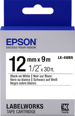 Epson LK-4WBN Bandă de Etichetare 9m x 12mm în Culoarea Negru 1buc