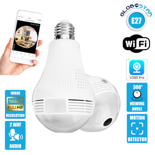 GloboStar Cameră Ascunsă WiFi Lampă facială 1080p cu Slot pentru Card de Memorie și Senzor de Mișcare