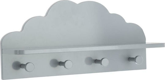 Atmosphera Cloud Kids Wall Hanger Multi Hook Wooden Gray with Shelf 48x12x22cm