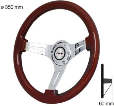 Simoni Racing Didier Wooden Three Spoke Car Steering Wheel with 35cm Diameter Silver/Brown