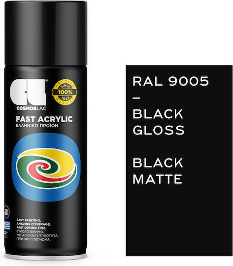 Cosmos Lac Σπρέι Βαφής Fast Acrylic με Ματ Εφέ Μαύρο RAL9005 400ml